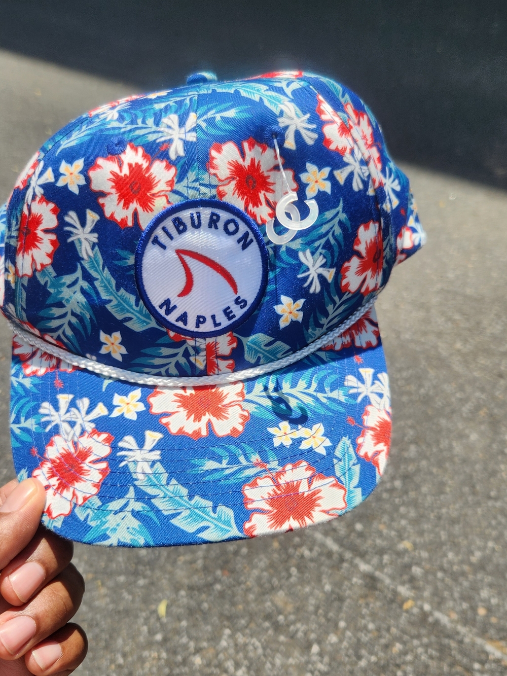 Tiburon Naples Floral Snapback Hat - Blue with Red & White Flowers